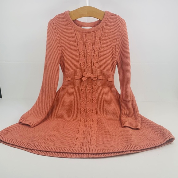 Girls Pink, cottagecore cable knit sweater dress, bow accent, boho balletcore - Picture 1 of 13